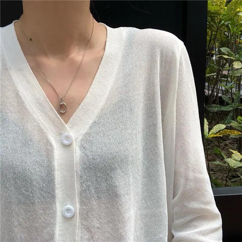 Cardigan For Women Long Sleeve Cardigan Summer Cropped Cardigan Knitted V neck Thin Ice Silk Sweaters Sunscreen Shirt Tops