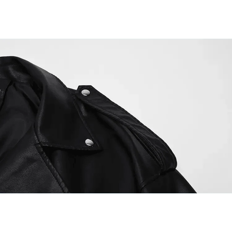 Women's PU Faux Leather Biker Jacket with Sashes