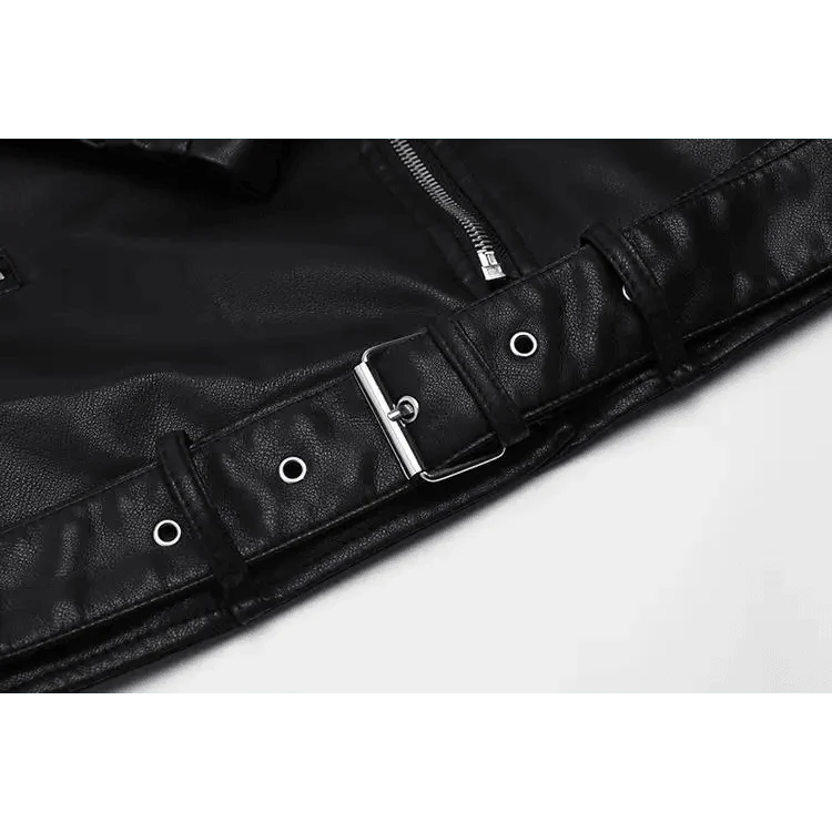 Women's PU Faux Leather Biker Jacket with Sashes