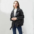 Women's PU Faux Leather Biker Jacket with Sashes