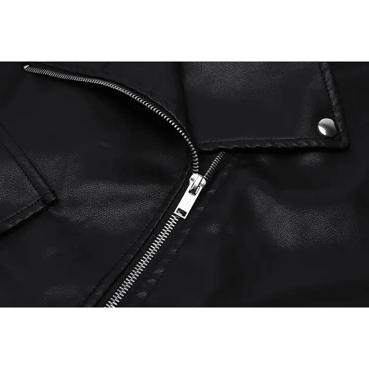 Women's PU Faux Leather Biker Jacket with Sashes