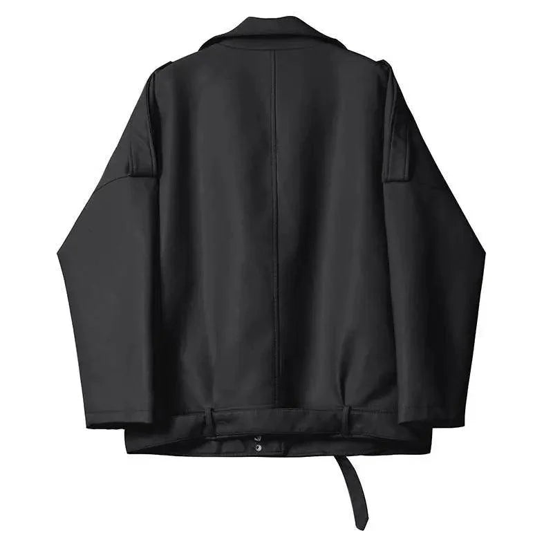 Women's PU Faux Leather Biker Jacket with Sashes