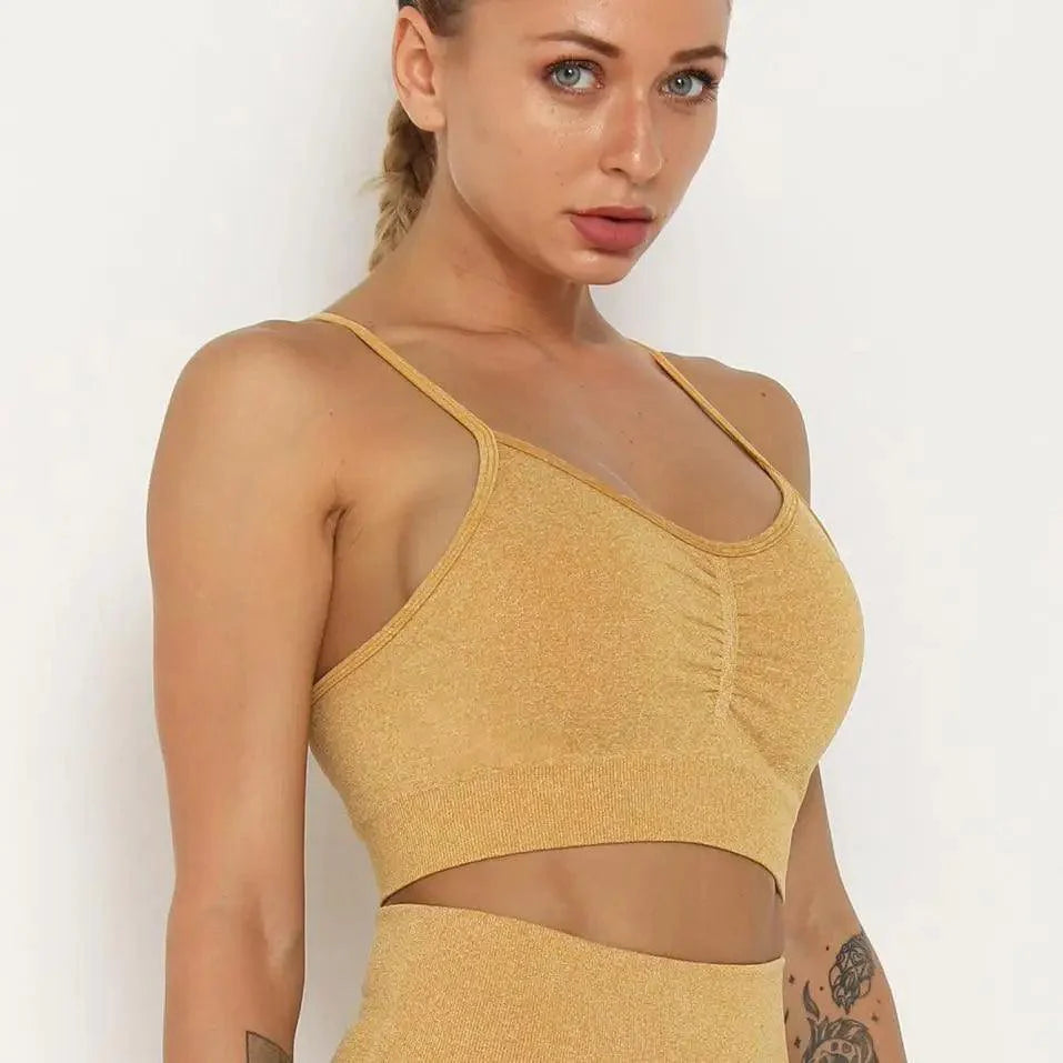 Seamless Scoop Neck Cropped Sports Bra - Fitted Athletic Gym Top