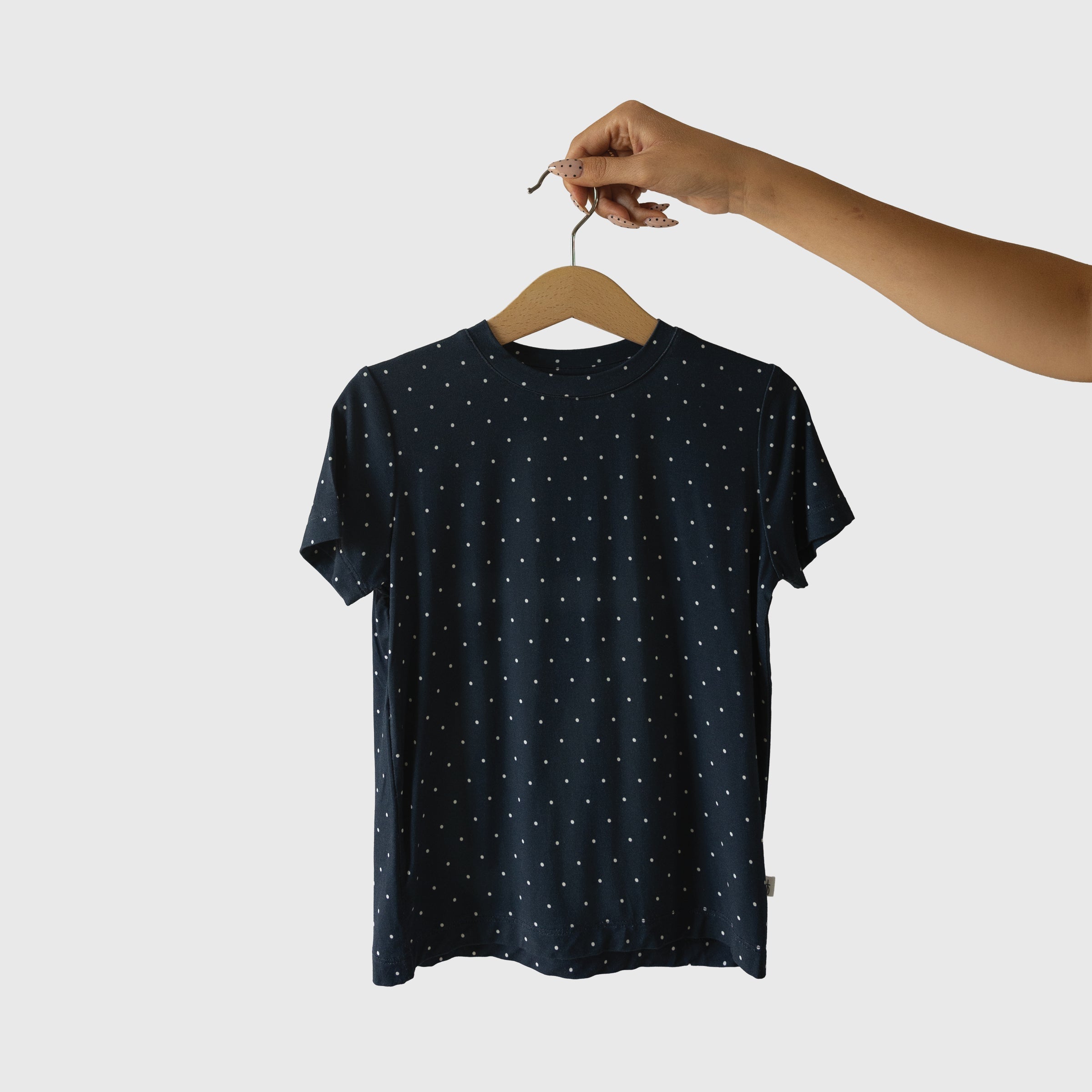 Kids Bamboo Short Sleeve Lounge Set in Navy and White Polka Dot