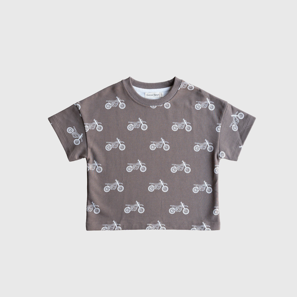 Dirt Bike French Terry Short Set for Kids - Grey and White