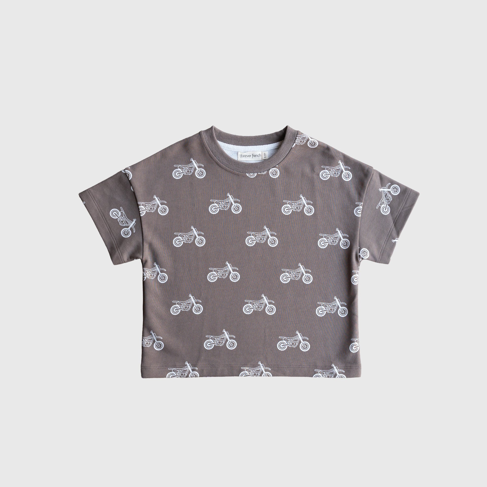 Dirt Bike French Terry Short Set for Kids - Grey and White