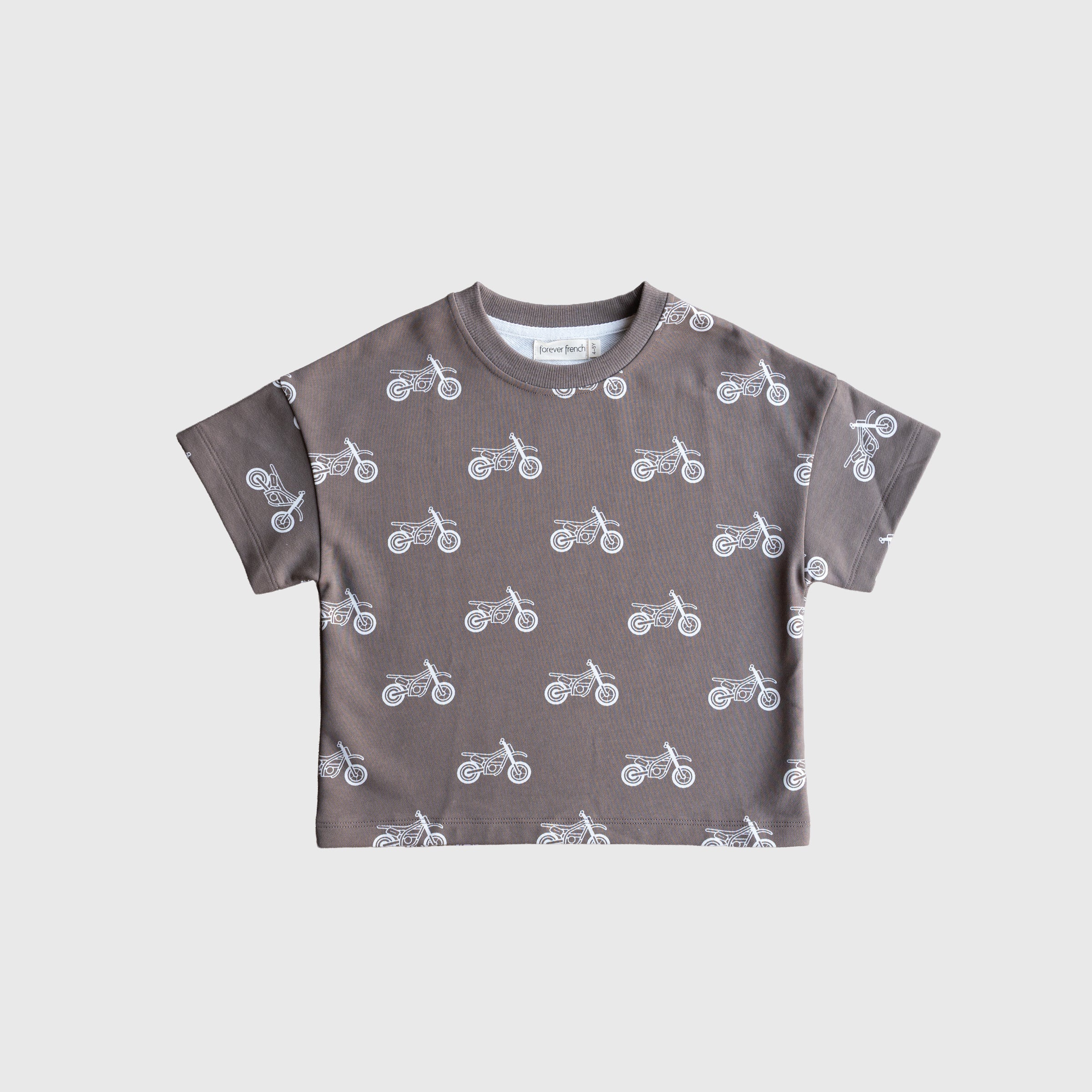 Dirt Bike French Terry Short Set for Kids - Grey and White