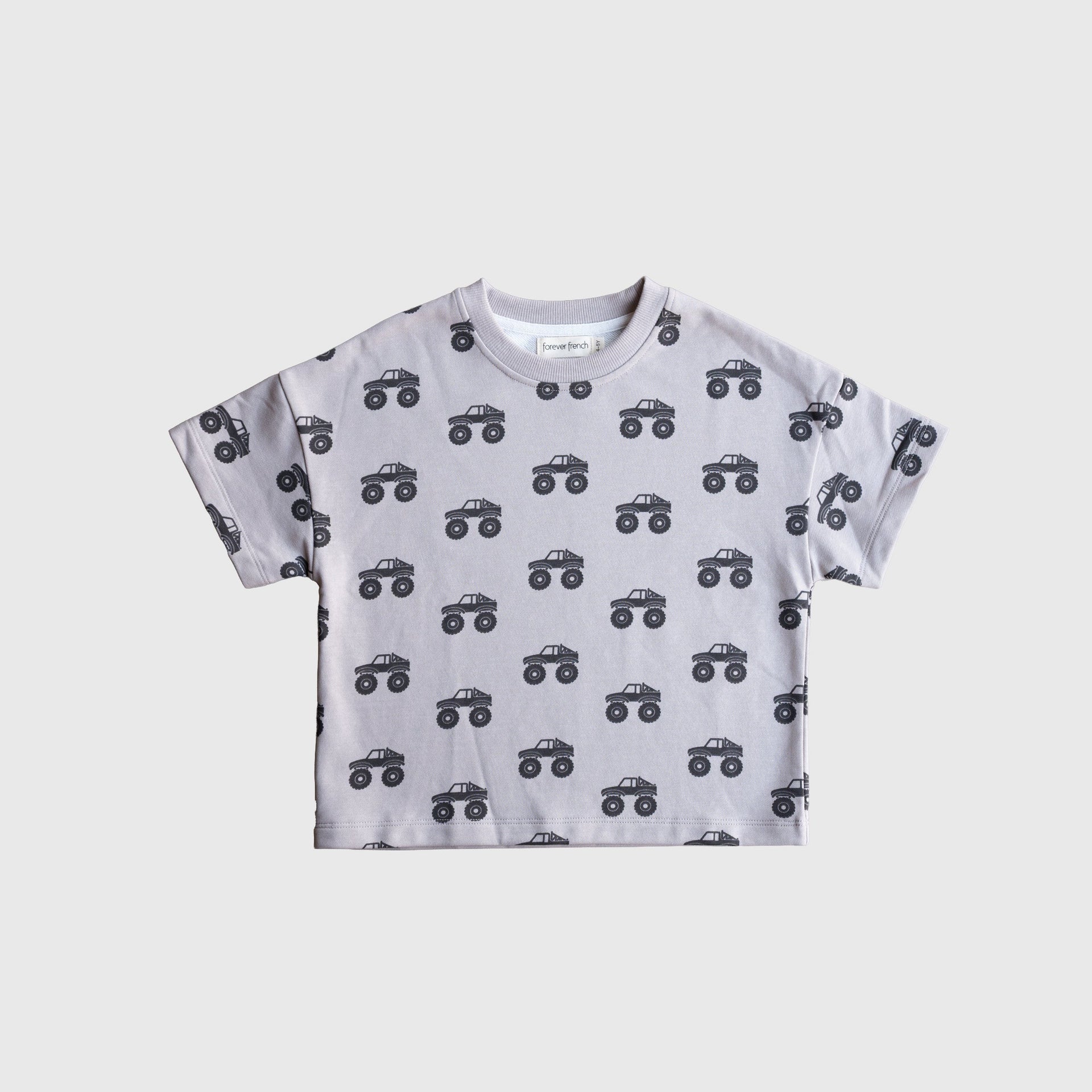 Monster Truck French Terry Short Set for Kids - Light Grey Charcoal