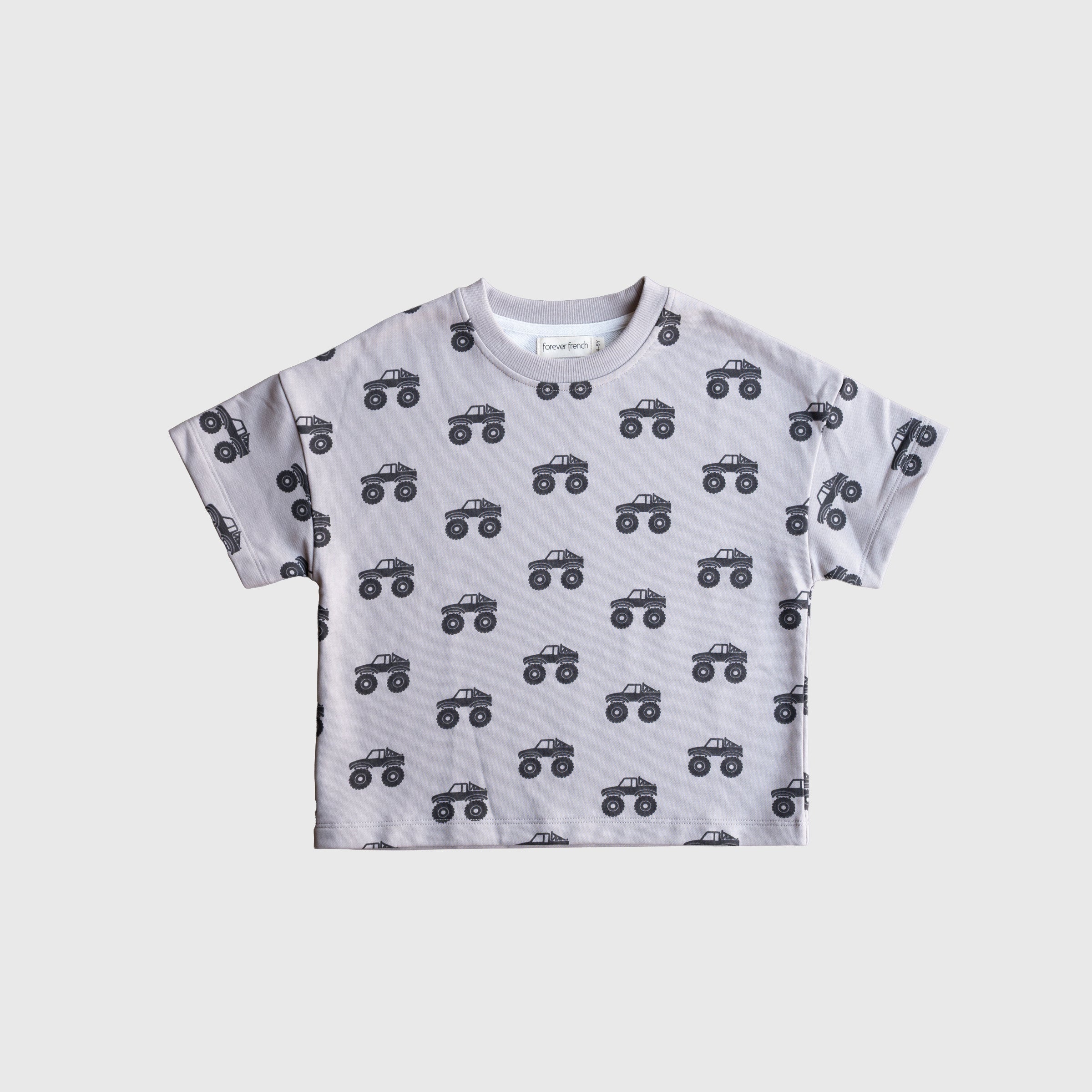 Monster Truck French Terry Short Set for Kids - Light Grey Charcoal