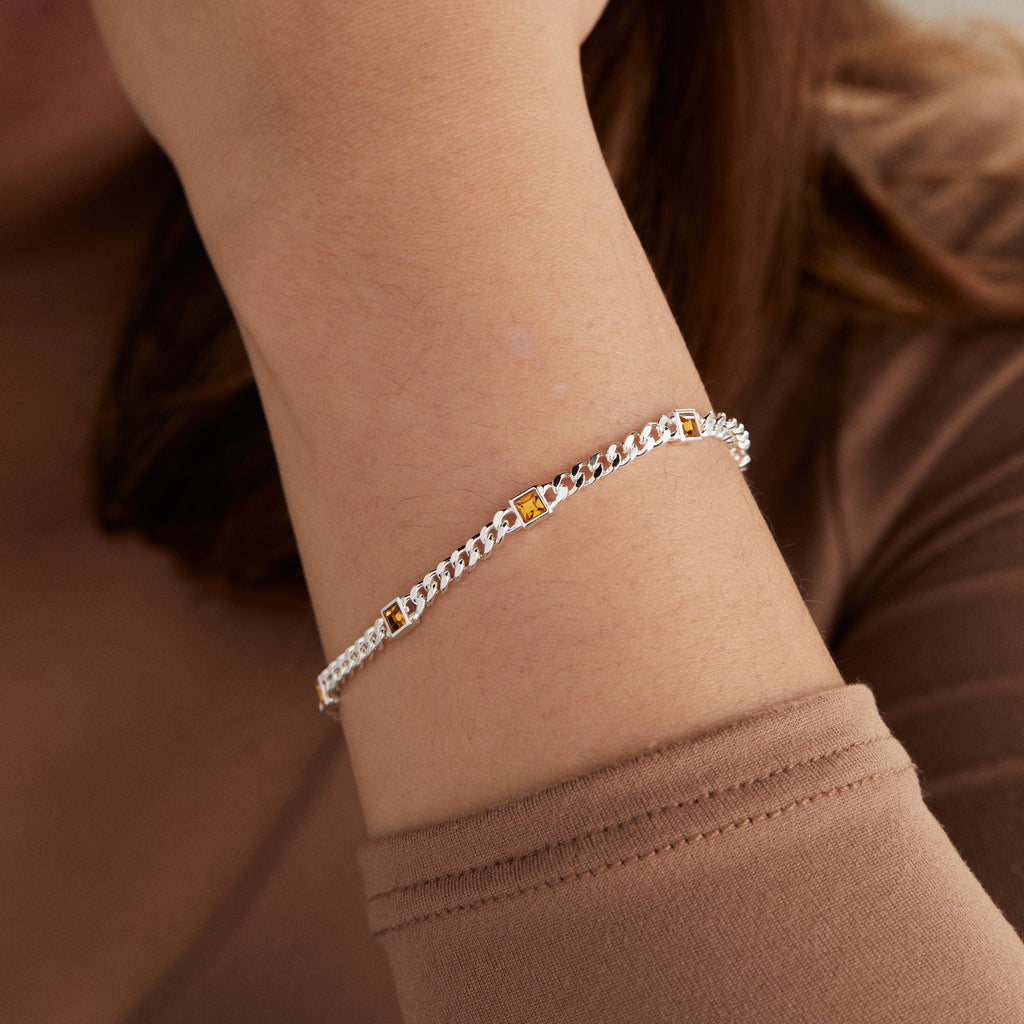 November Birthstone Topaz Curb Chain Bracelet in Gold
