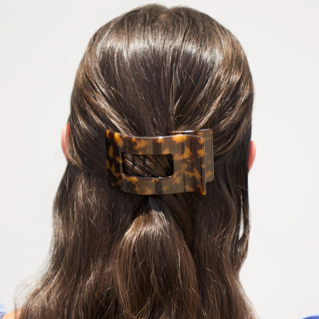 Small Flat Rectangle Hair Clip in Tortoise Shell Pattern