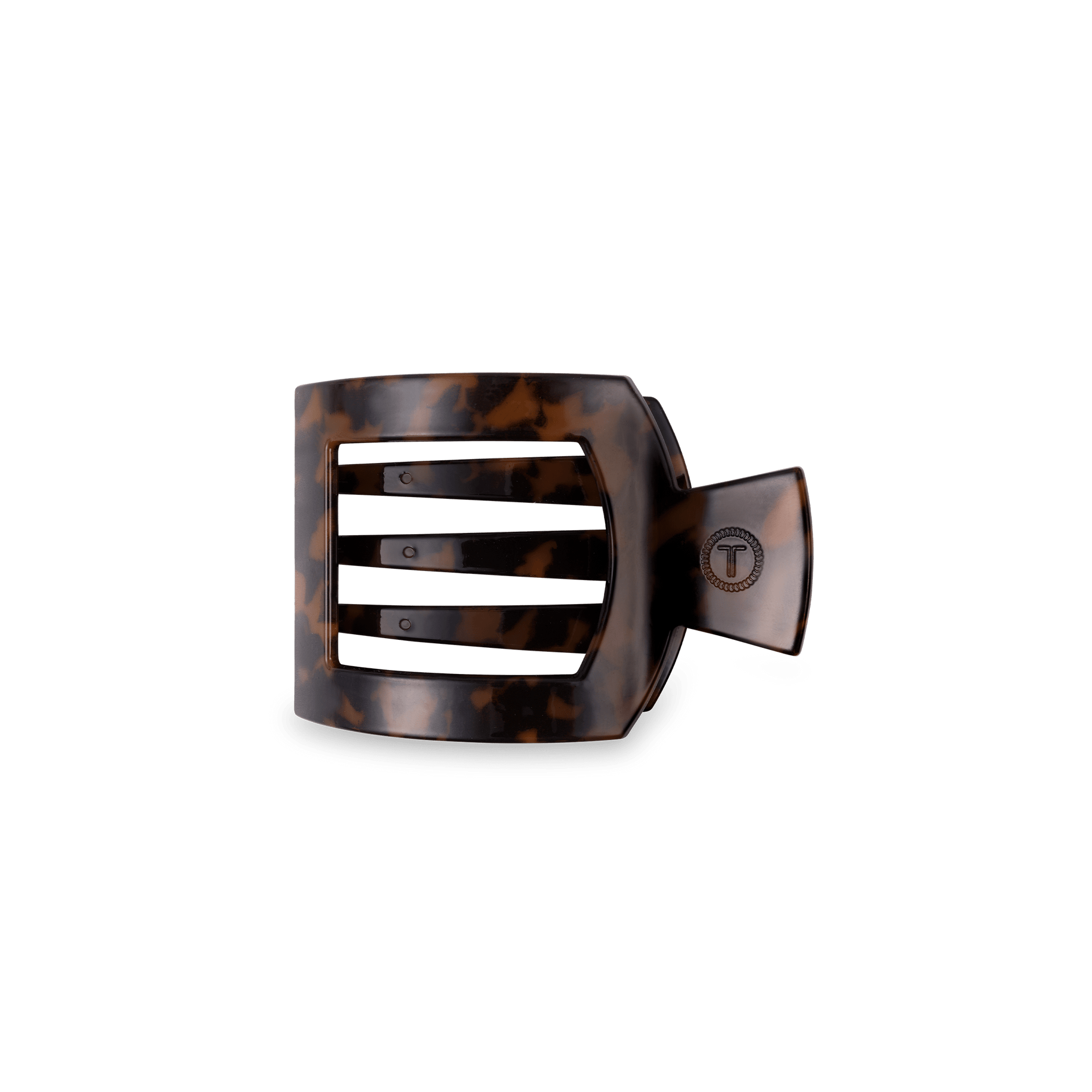 Small square hair clip in tortoise print with flat-back design