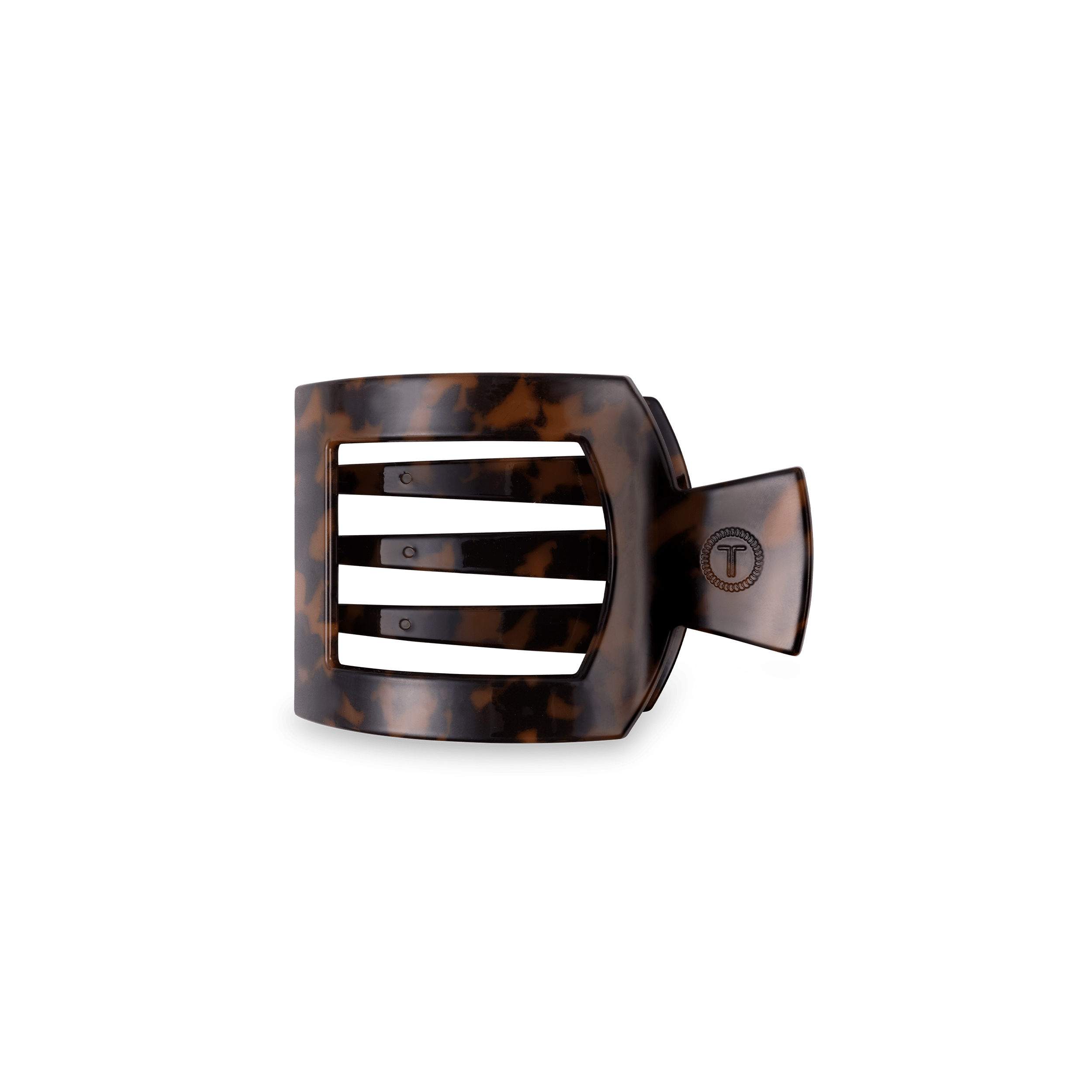 Small square hair clip in tortoise print with flat-back design
