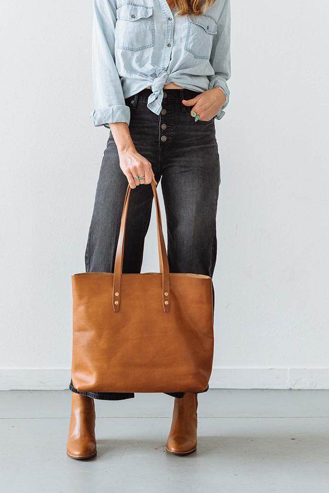 Vintage Leather Tote Bag in Tan, Chocolate, Black