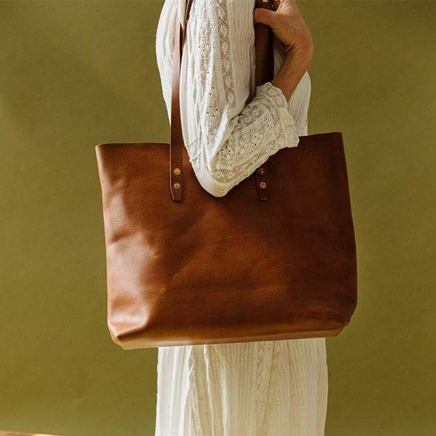 Vintage Leather Tote Bag in Tan, Chocolate, Black