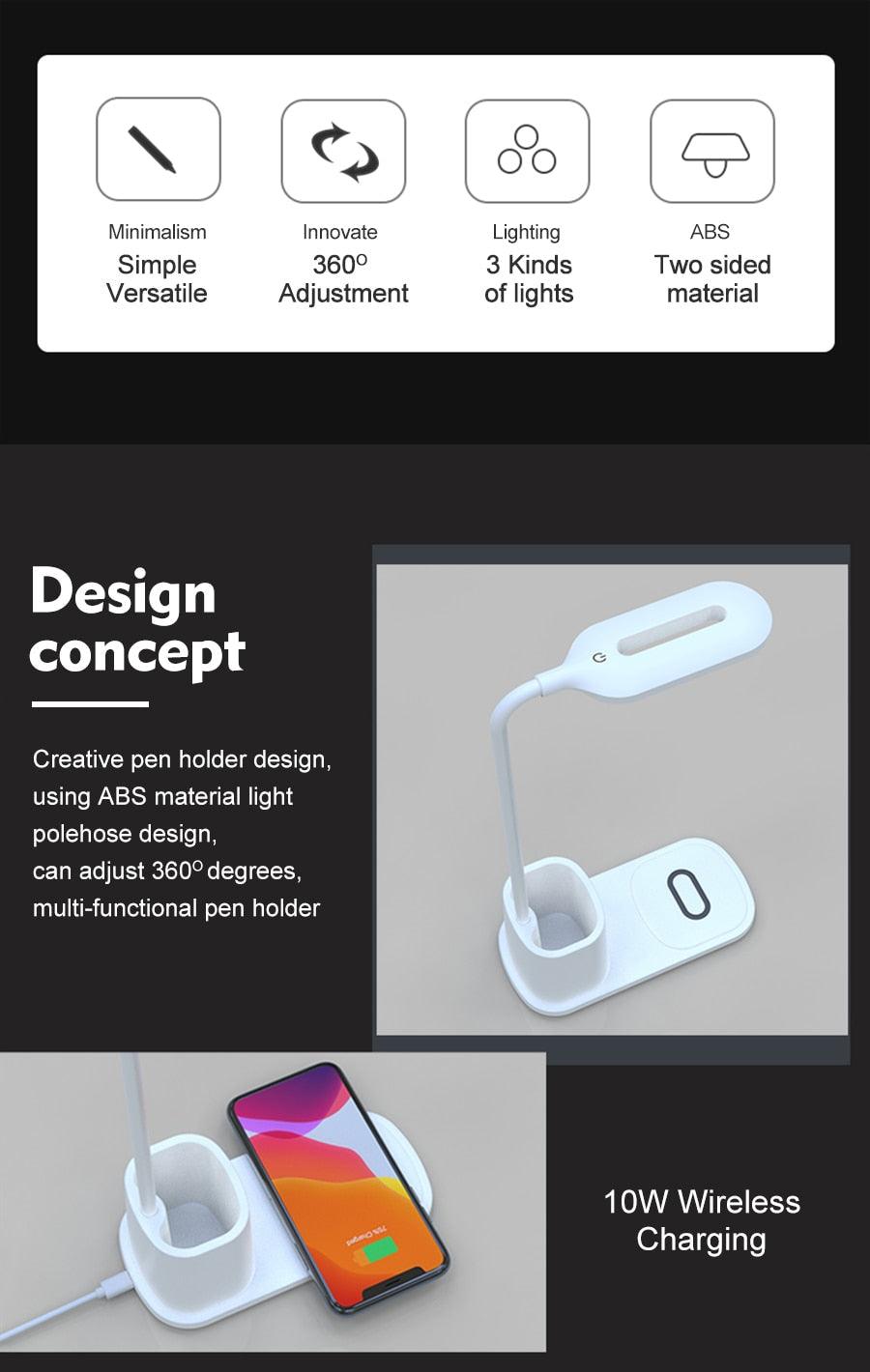 Dimmable LED Desk Lamp with Wireless Charging & USB Port