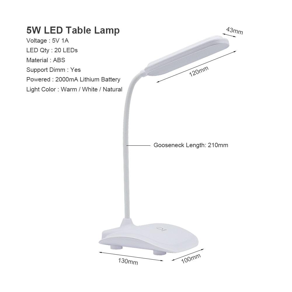 Dimmable LED Desk Lamp with Lithium Battery & USB Charging