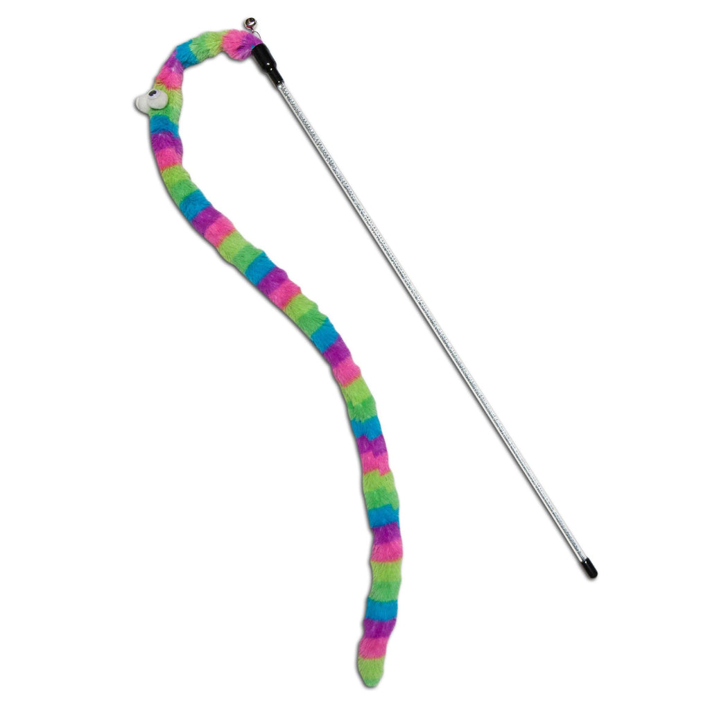 Touchcat Worm-Tail Designer Wand Cat Teaser featuring a glitter wand and colorful striped plush tail