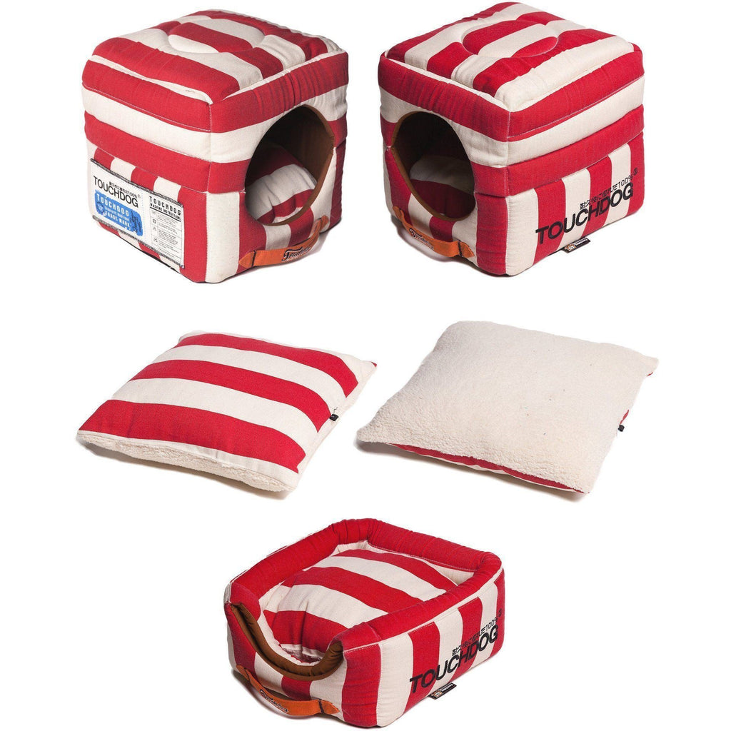 Touchdog ® 'Polo-Striped' 2-in-1 Convertible and Collapsible Dog and Cat Bed