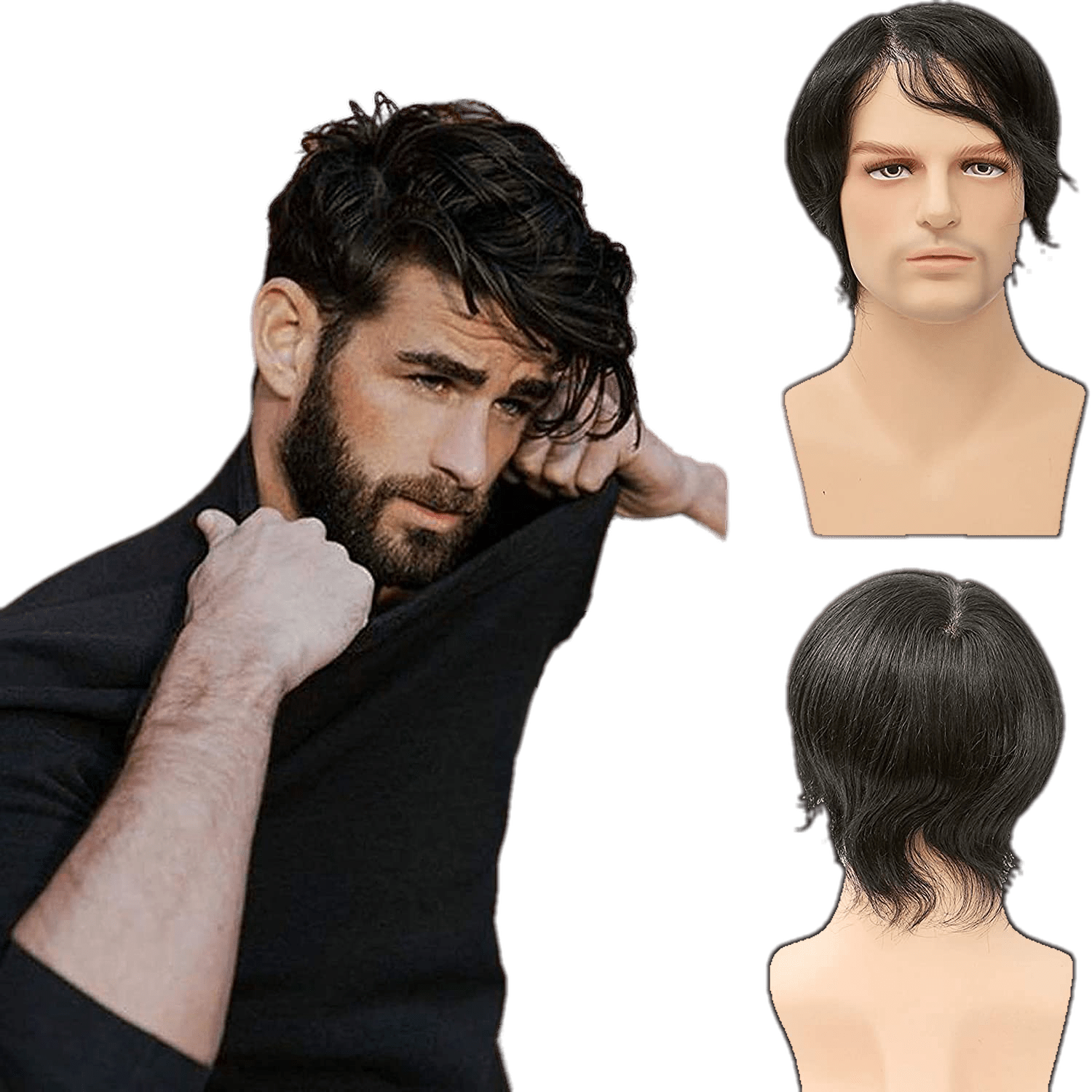 Full Lace Men’s Toupee 100% Human Hair Natural Seamless Hairpiece