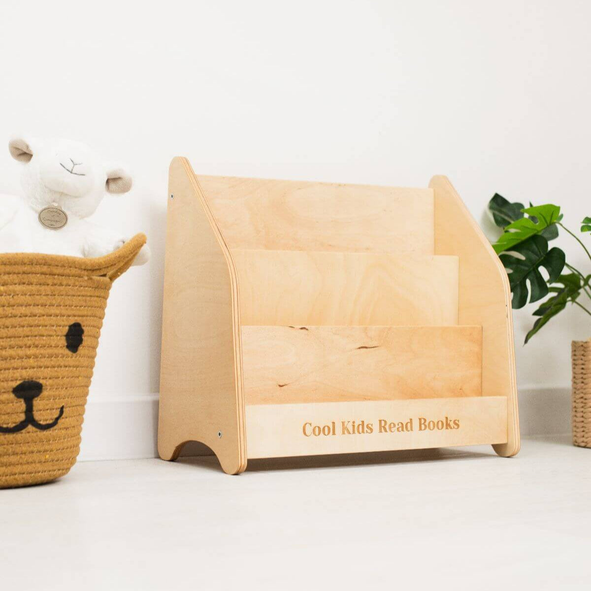 Minimalist Montessori Bookshelf for Toddlers in Natural Wood & Green