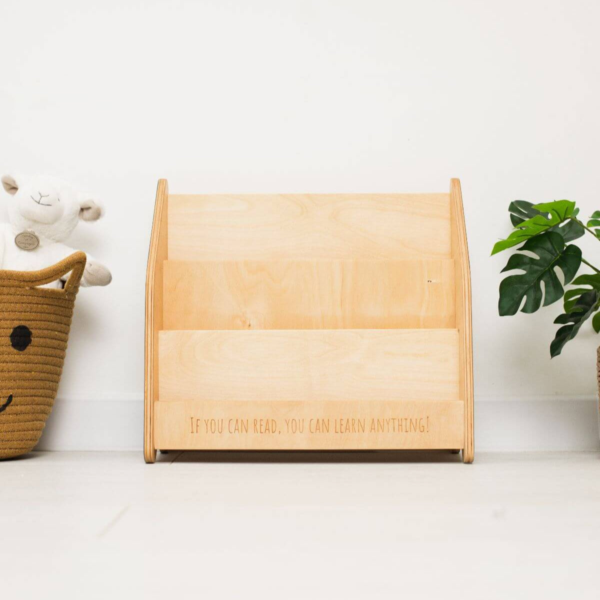 Minimalist Montessori Bookshelf for Toddlers in Natural Wood & Green