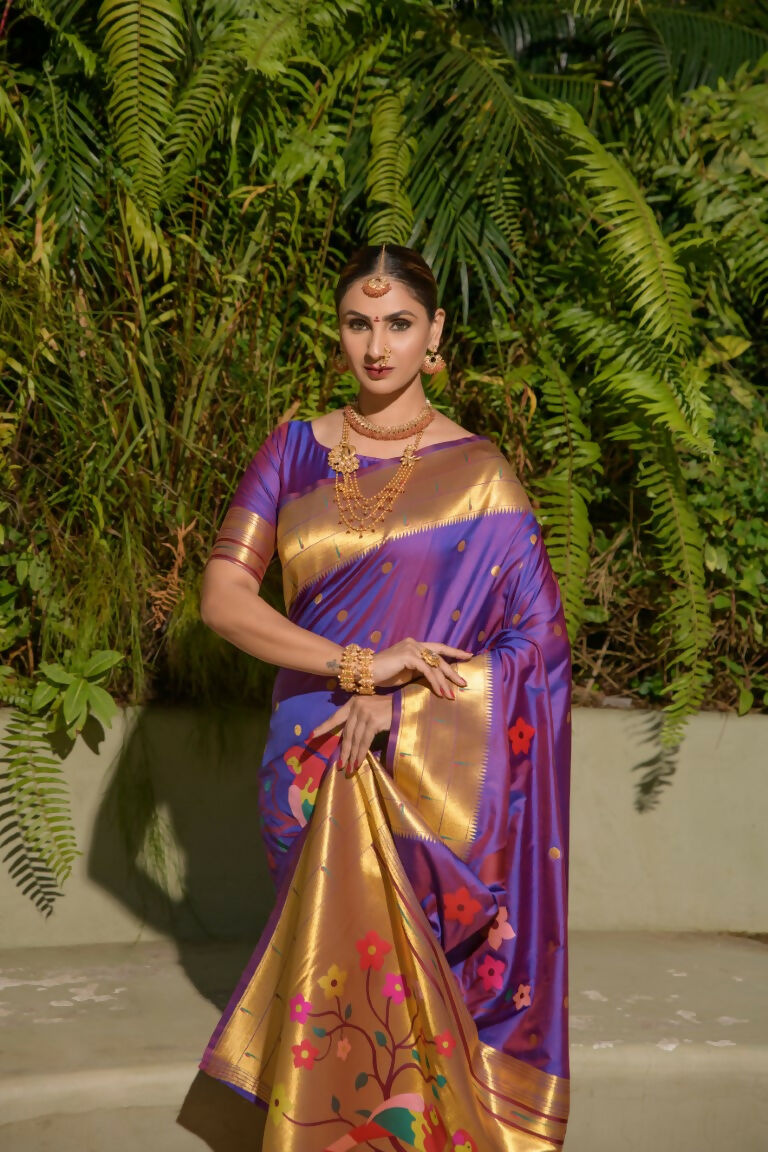 Purple Paithani Silk Zari Woven Saree with Matching Blouse