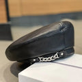 Women's PU Leather Beret Hat with Chain Detail