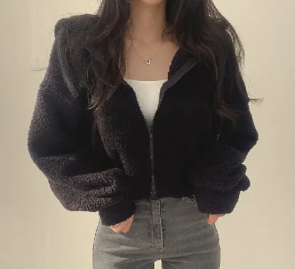 Women's Cozy Sherpa Zip Up Hoodie in Beige and Soft Pink - Image 12