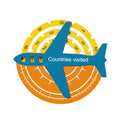 Colorful 3D wooden world map in blue, orange, and yellow for a modern travel theme.