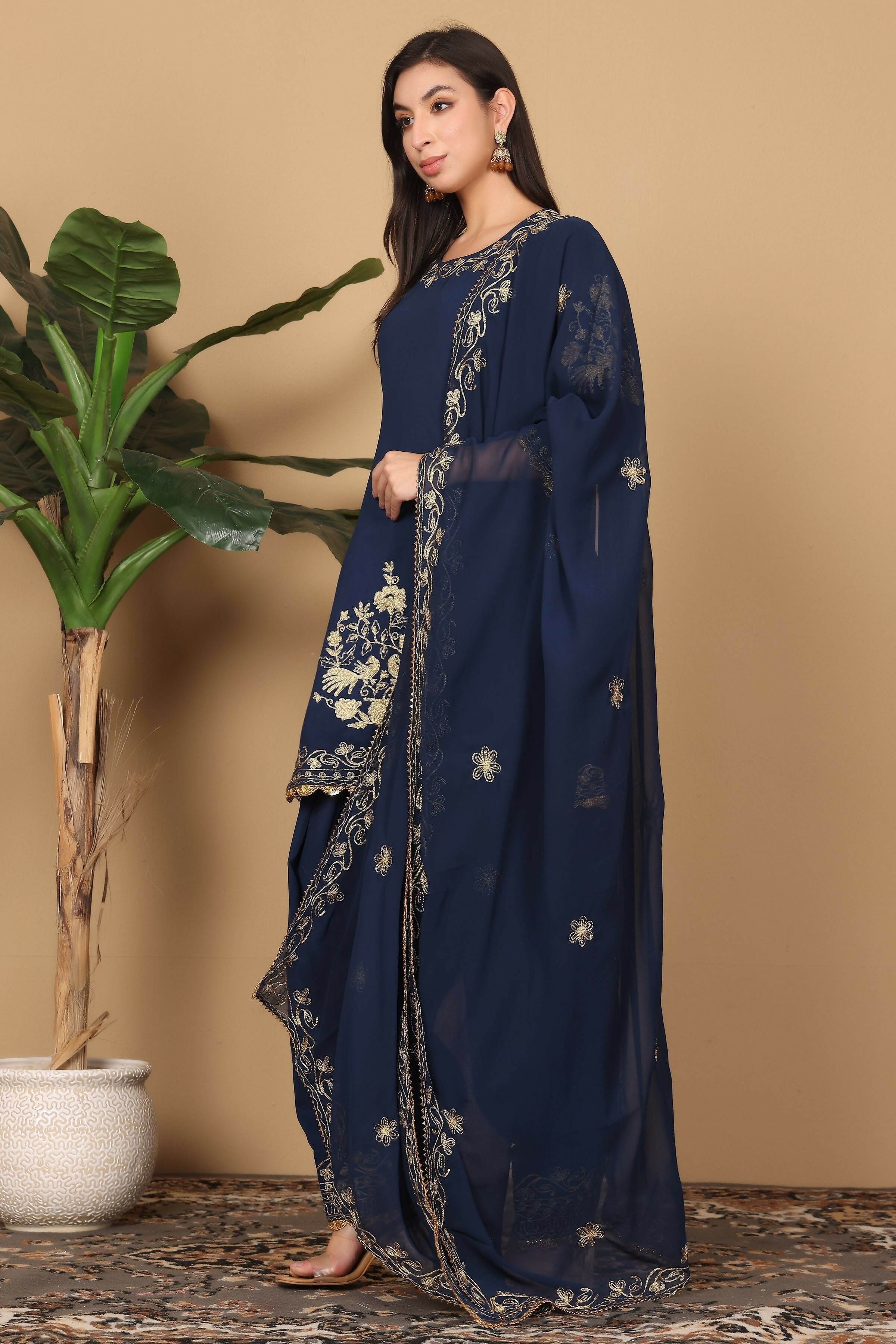 Navy Blue Georgette Kurta Set for Women - Elegant Ethnic Wear