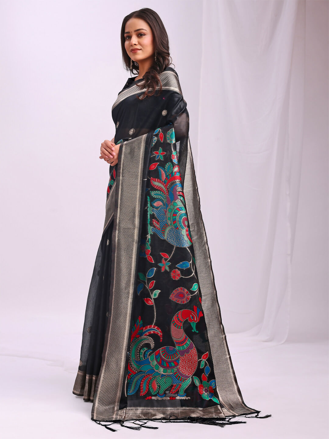 Black Linen Cotton Saree with Matching Blouse Piece