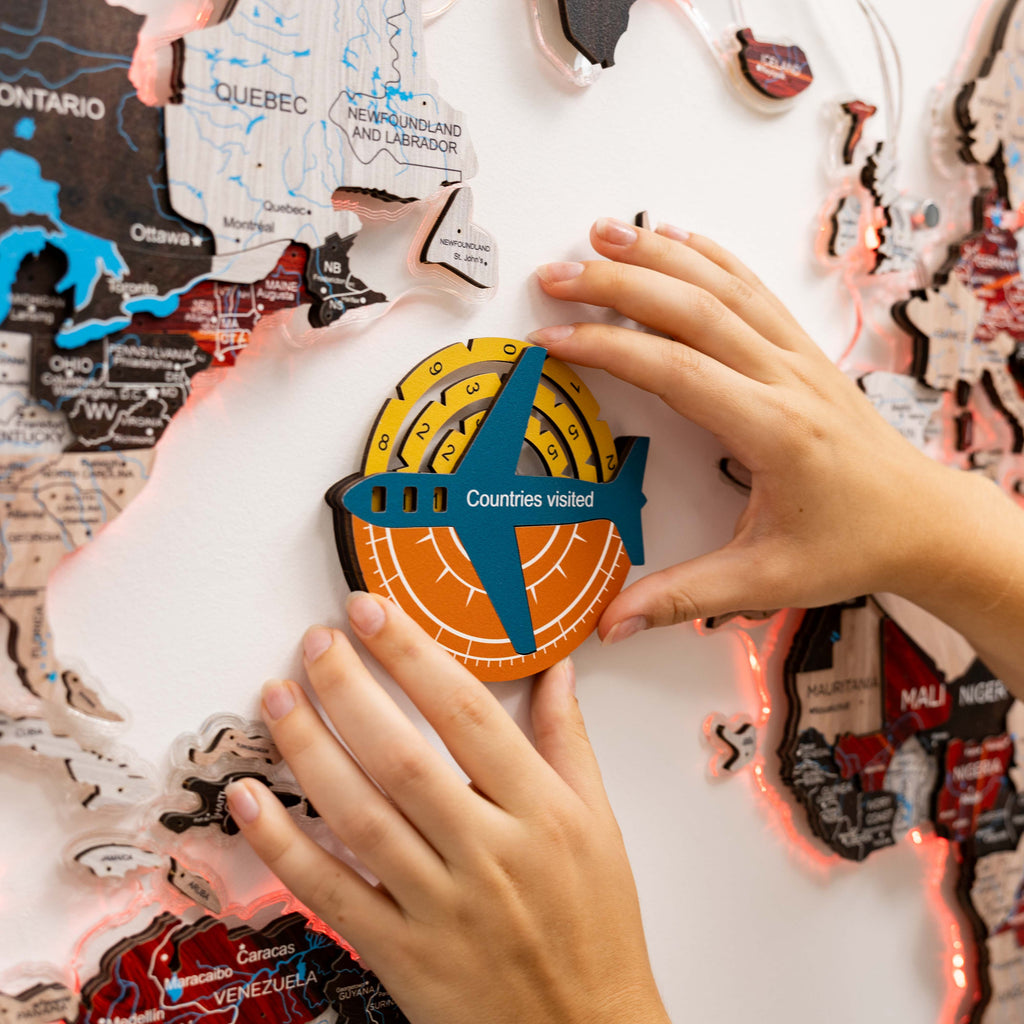 Travel Tracker 3D Colored Wooden World Map – Indie Style