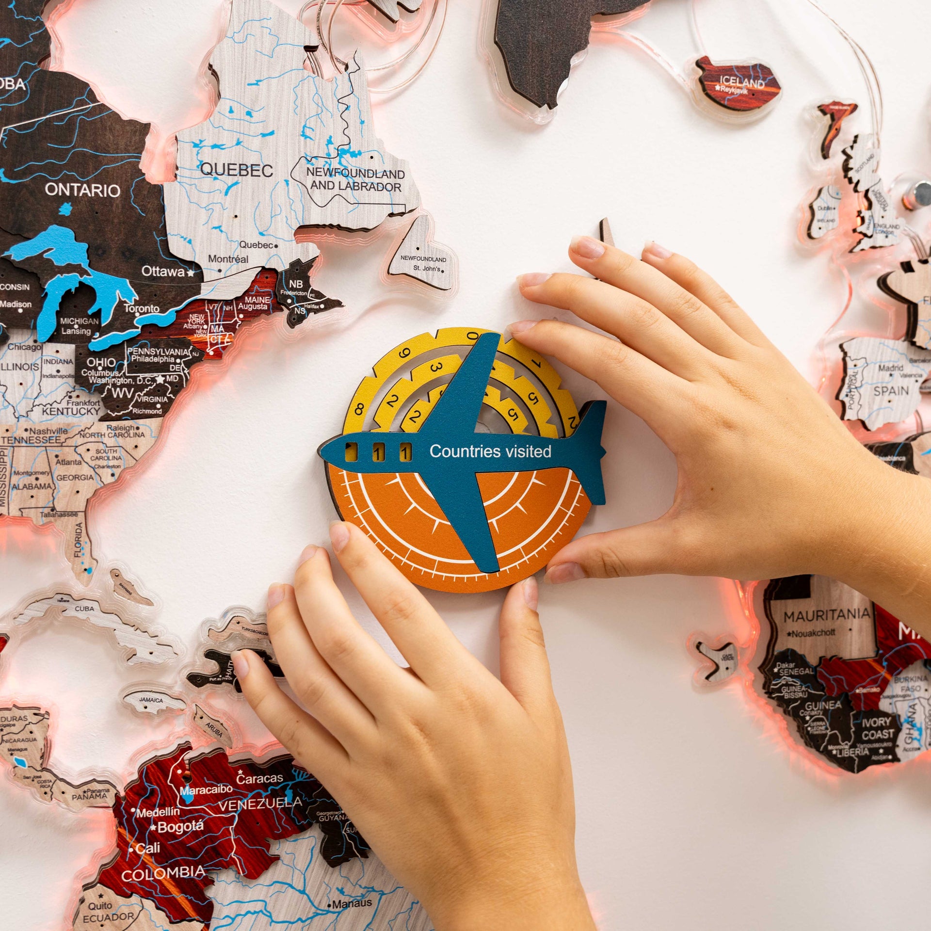 Travel Tracker 3D Colored Wooden World Map – Indie Style