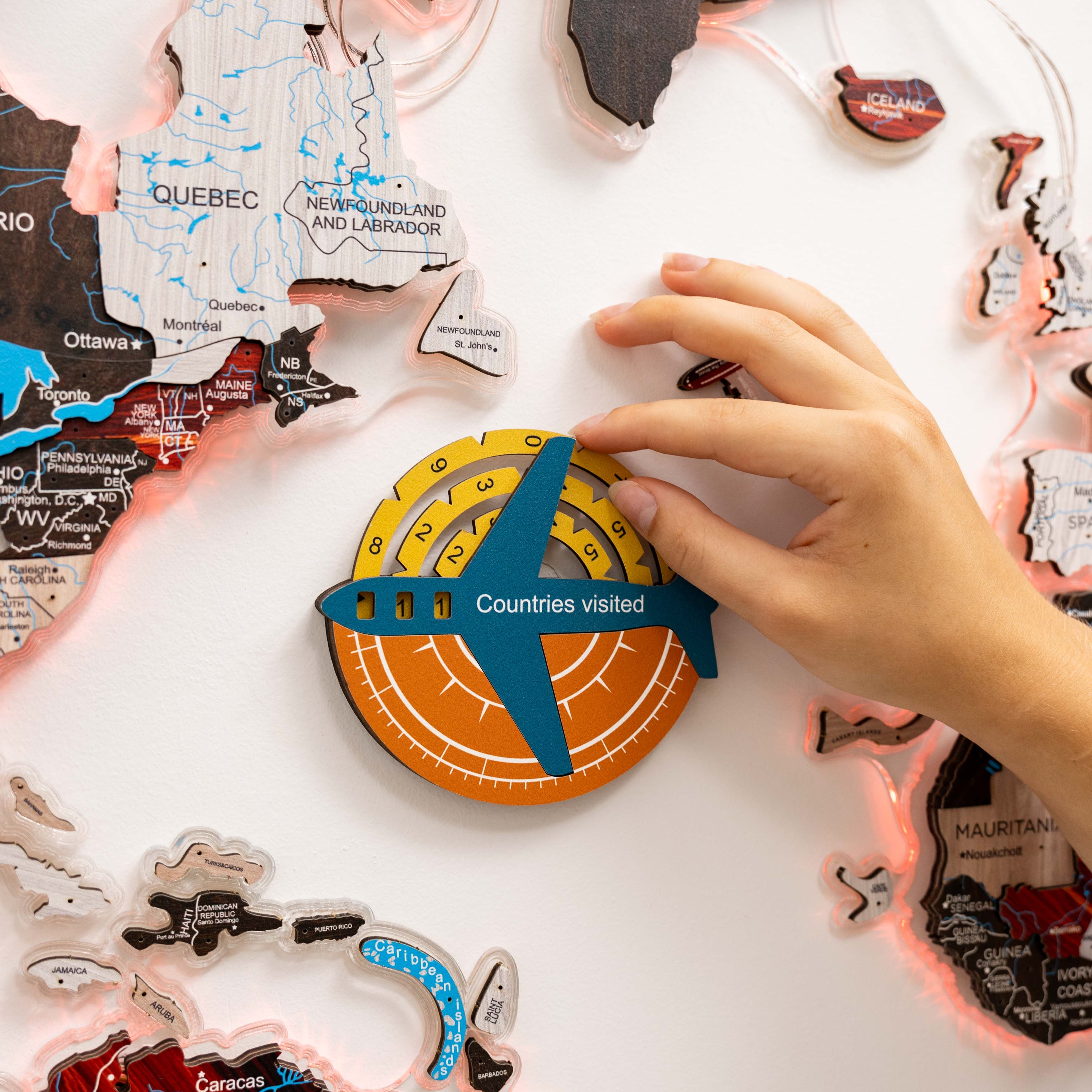 Travel Tracker 3D Colored Wooden World Map – Indie Style