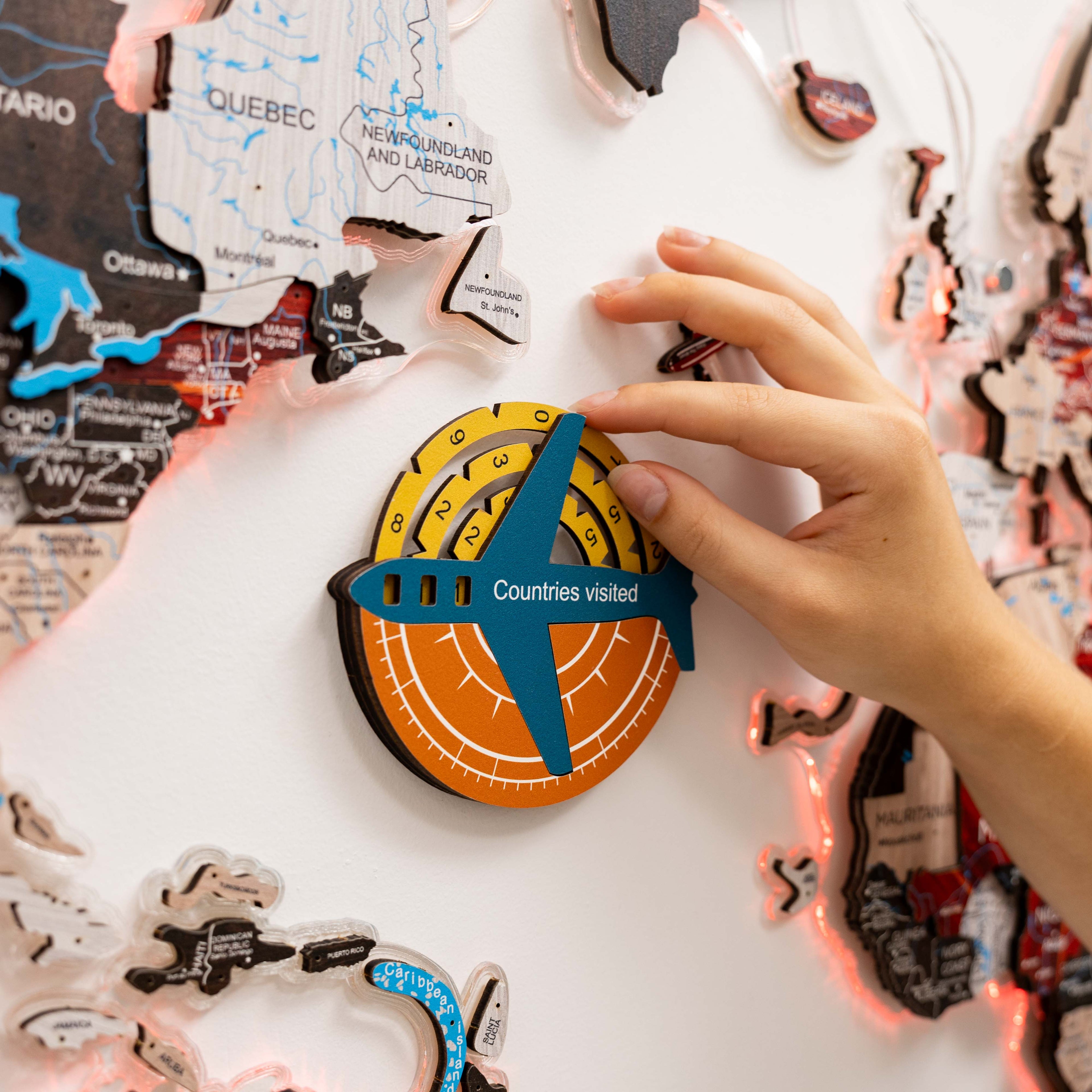 Travel Tracker 3D Colored Wooden World Map – Indie Style