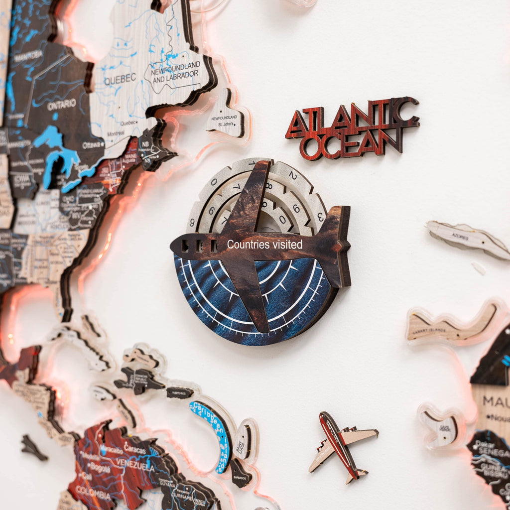 3D Colored Wooden World Map Travel Tracker - Dune Edition