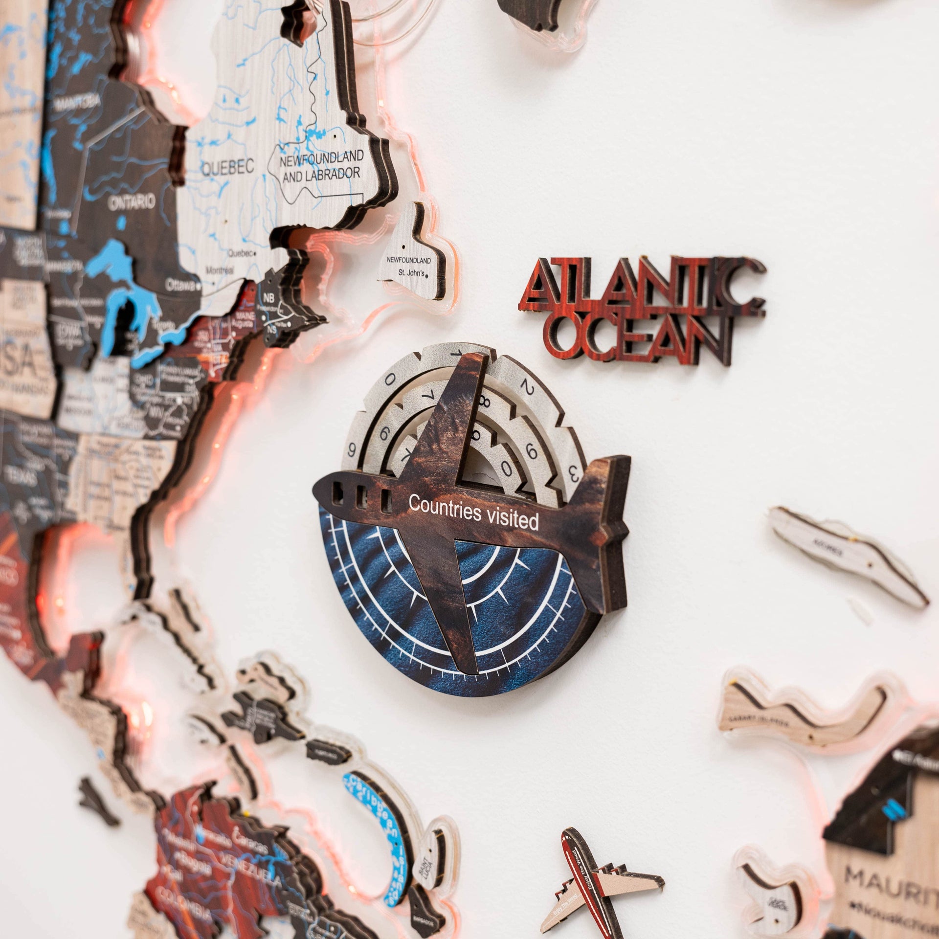 3D Colored Wooden World Map Travel Tracker - Dune Edition