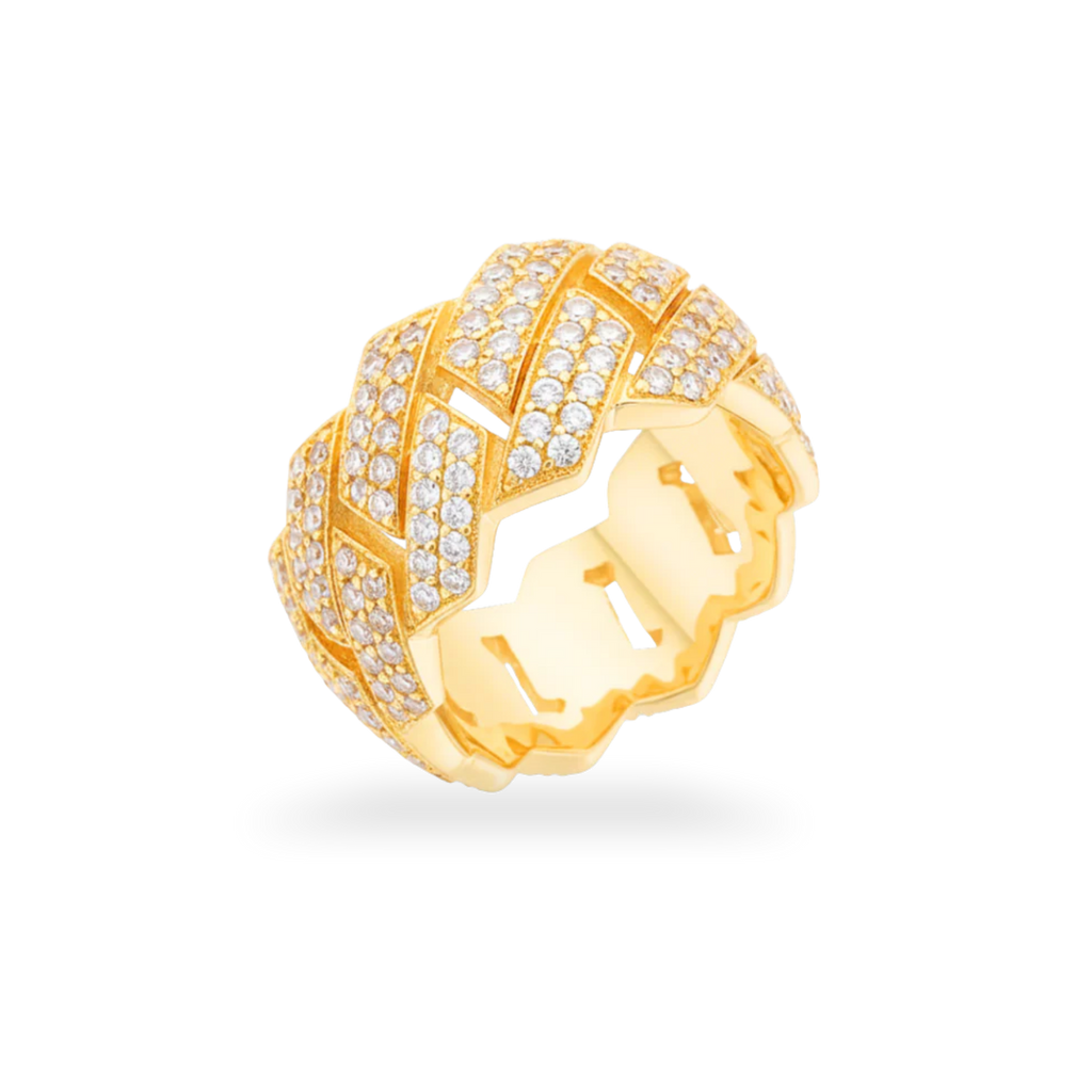 Moissanite Cuban Link Ring 925 Sterling Silver in 14K Gold