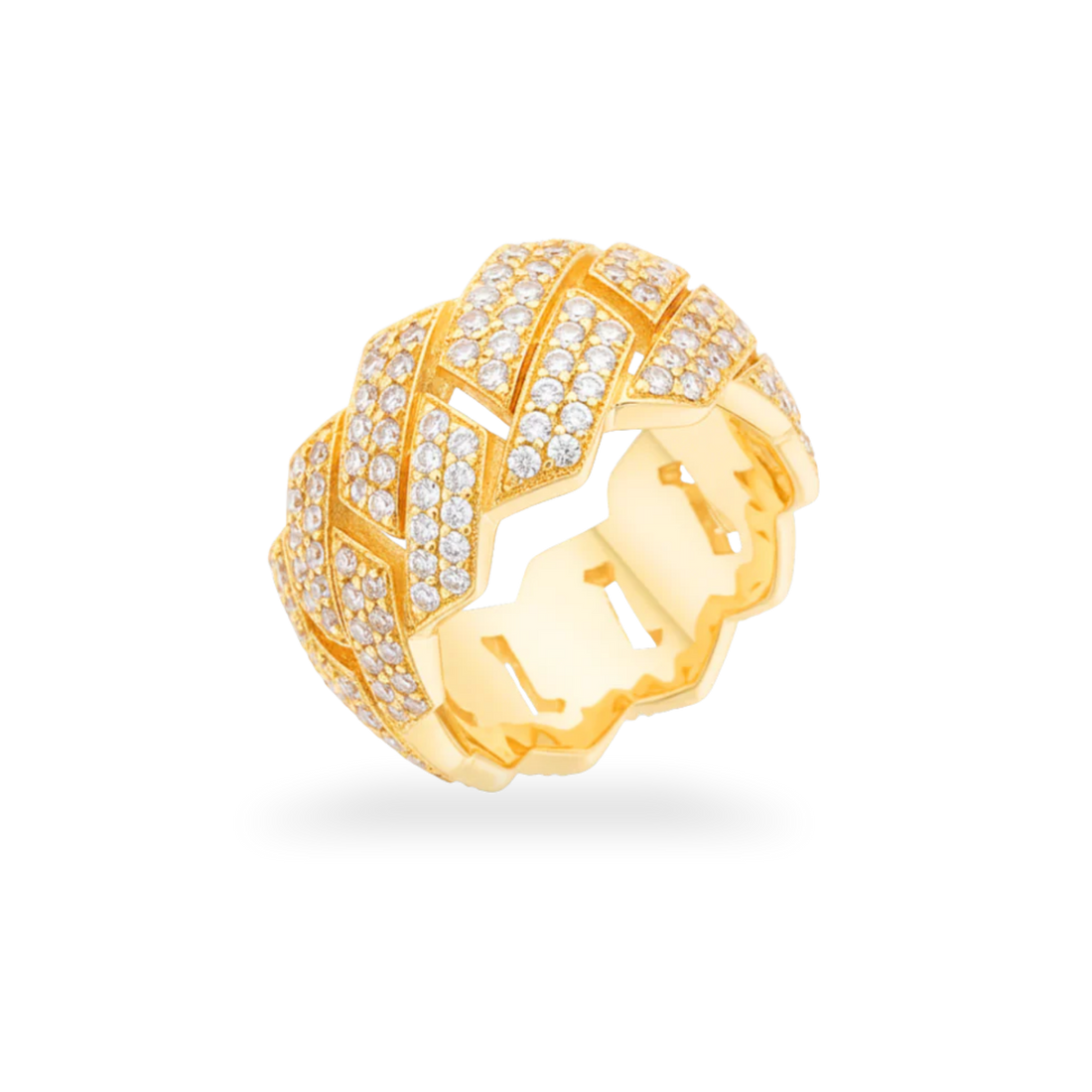 Moissanite Cuban Link Ring 925 Sterling Silver in 14K Gold