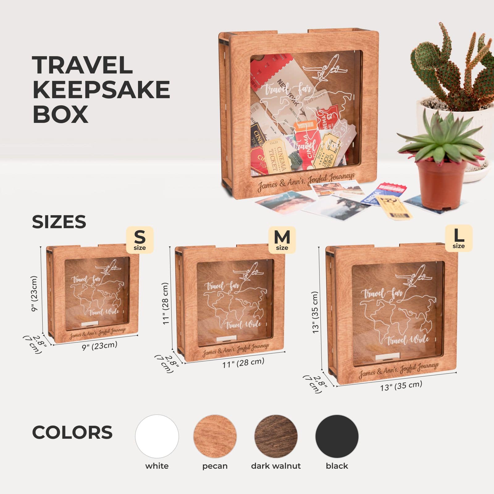 Travel Memory Keepsake Box - Rich Pecan Wooden Storage