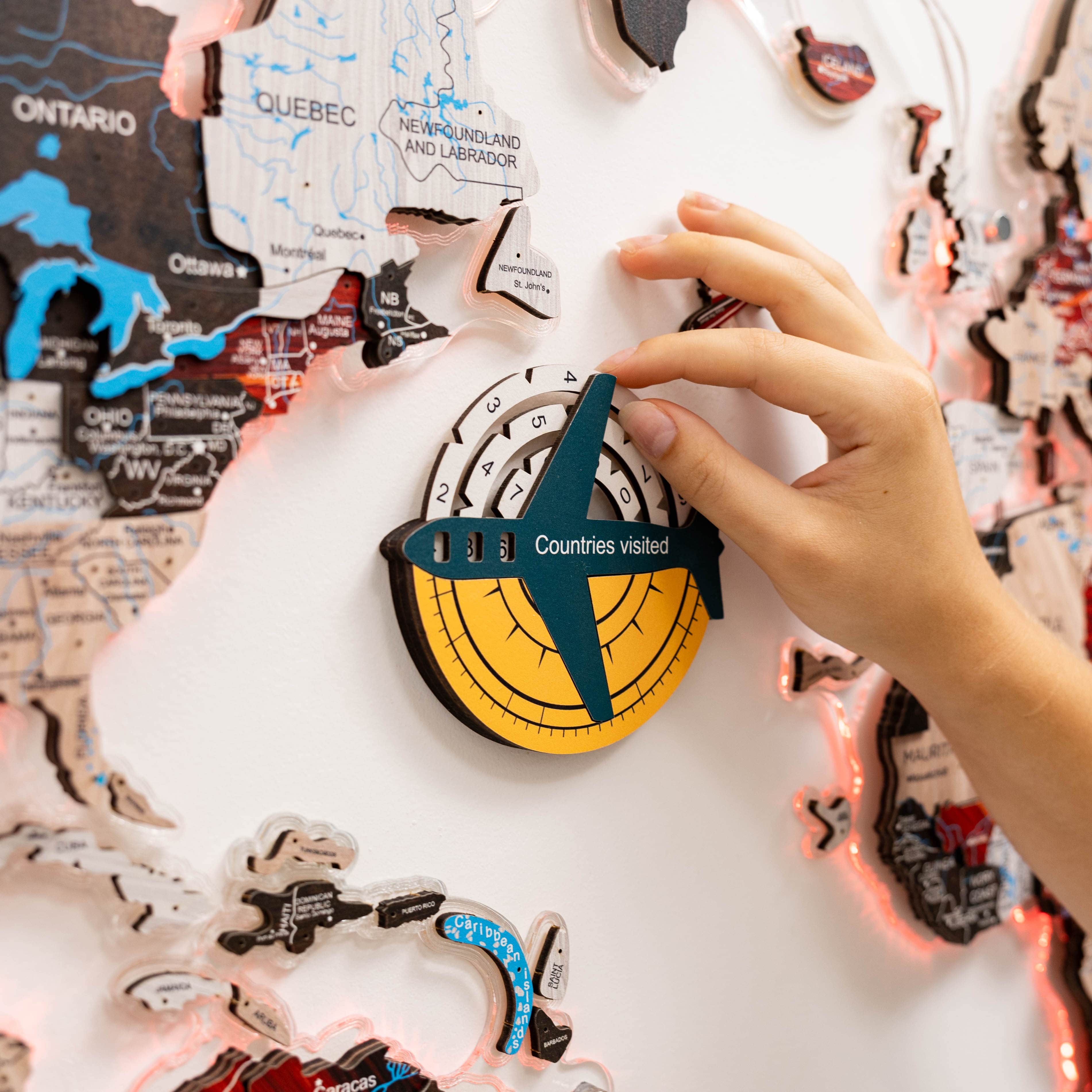 3D Wooden World Map Wall Art - Travel Tracker Country Map