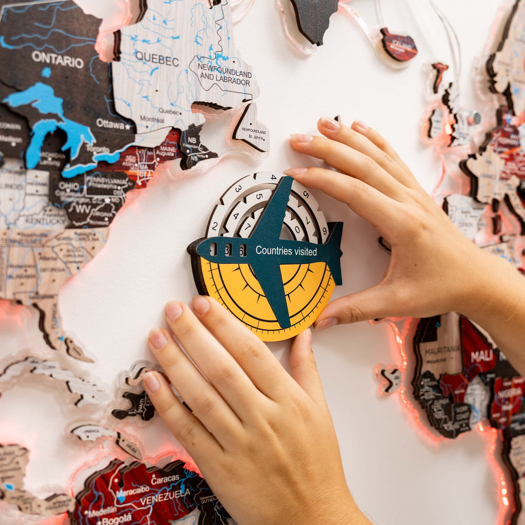 3D Wooden World Map Wall Art - Travel Tracker Country Map