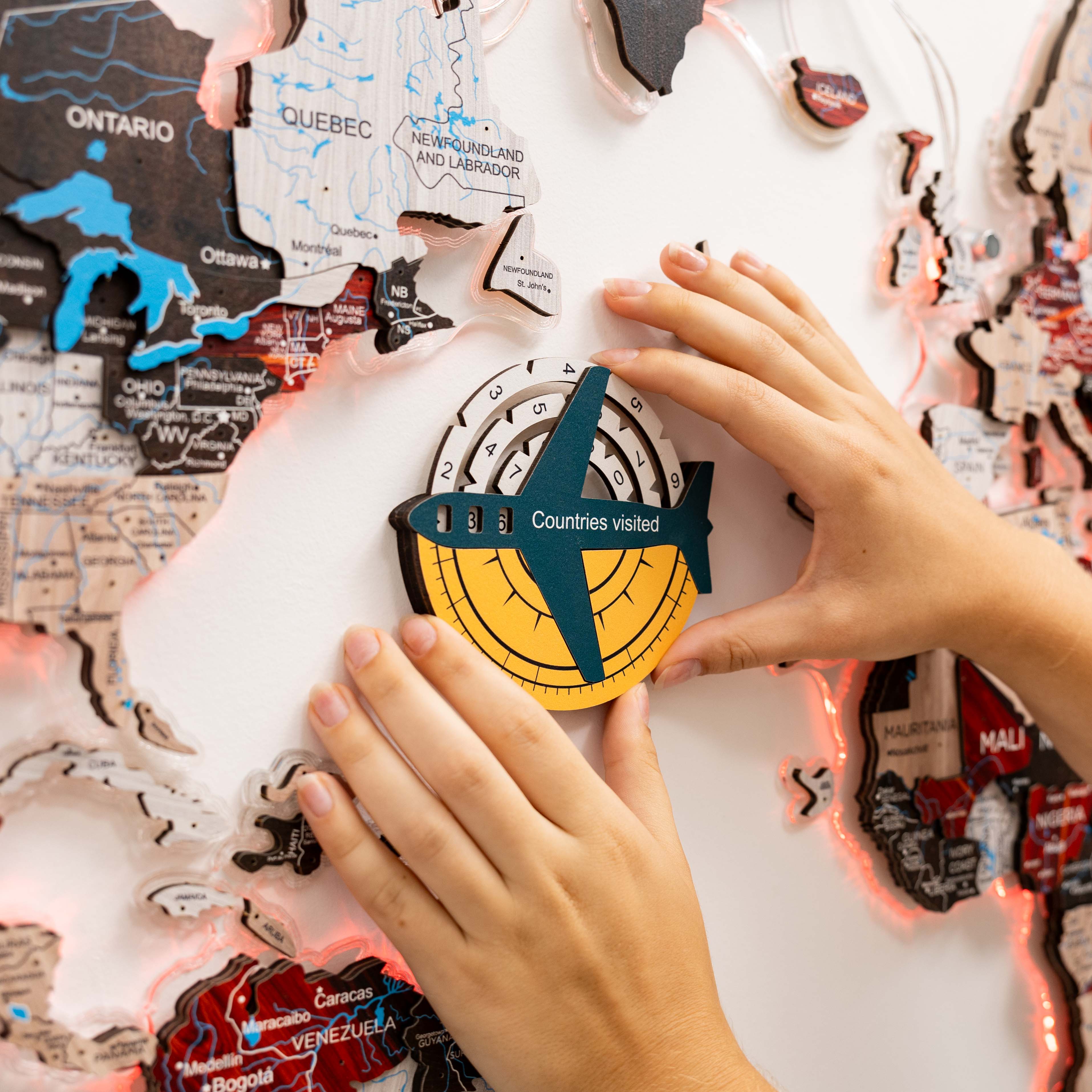 3D Wooden World Map Wall Art - Travel Tracker Country Map