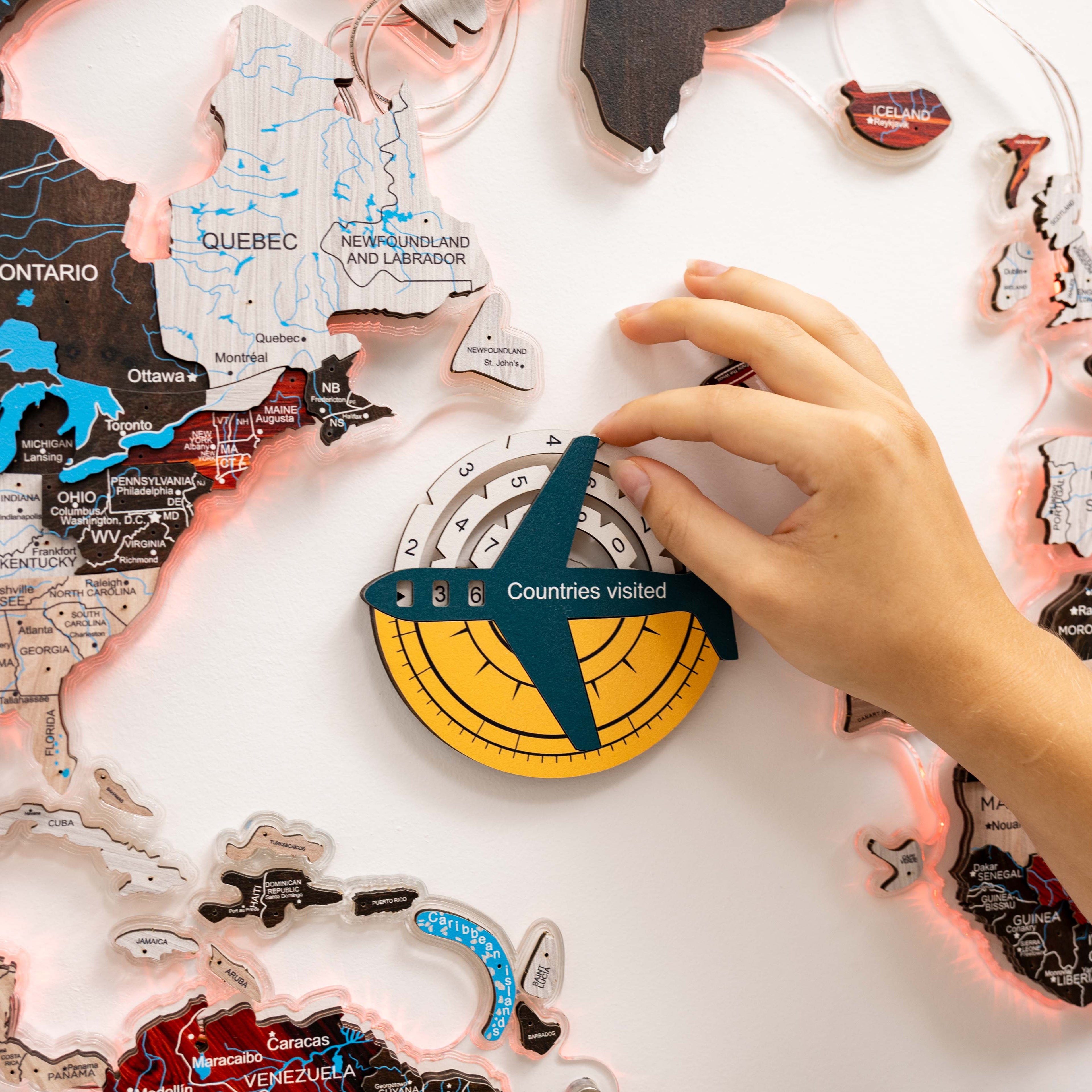 3D Wooden World Map Wall Art - Travel Tracker Country Map