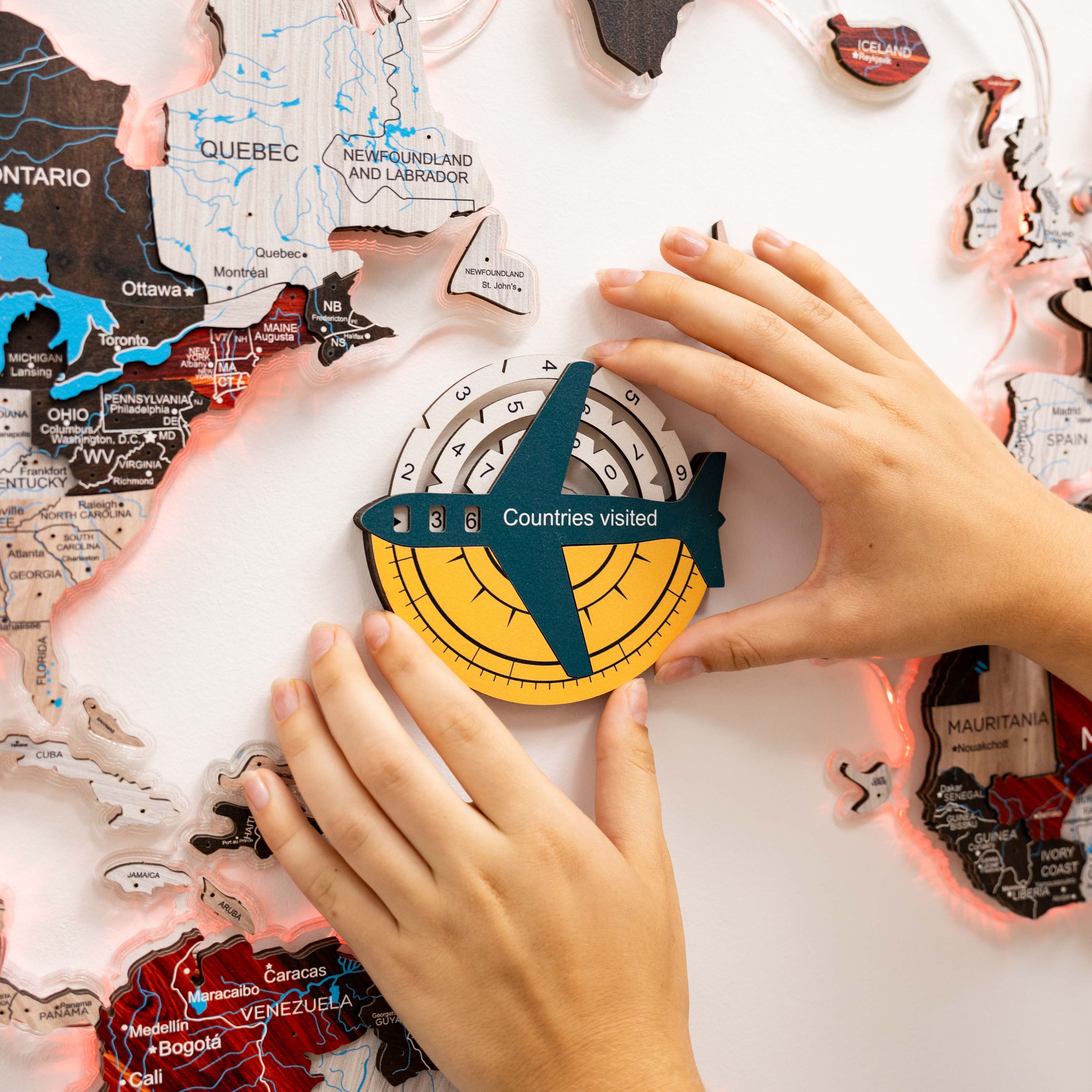 3D Wooden World Map Wall Art - Travel Tracker Country Map