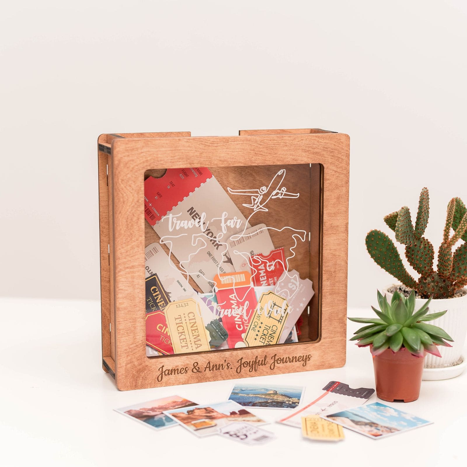 Travel Memory Keepsake Box - Rich Pecan Wooden Storage