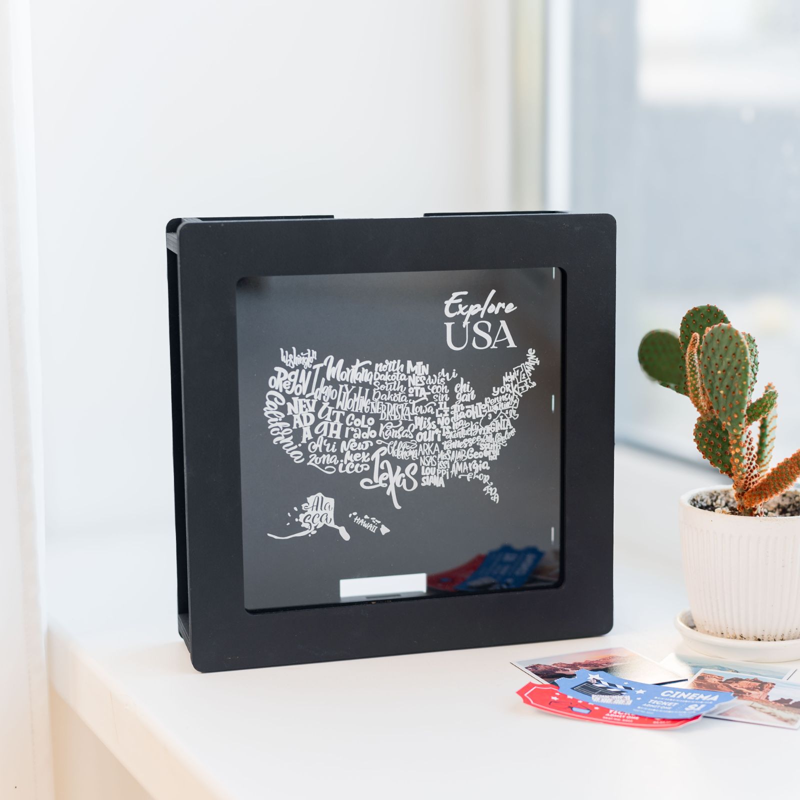USA Travel Memory Box - Dark Walnut Wooden Keepsake Storage