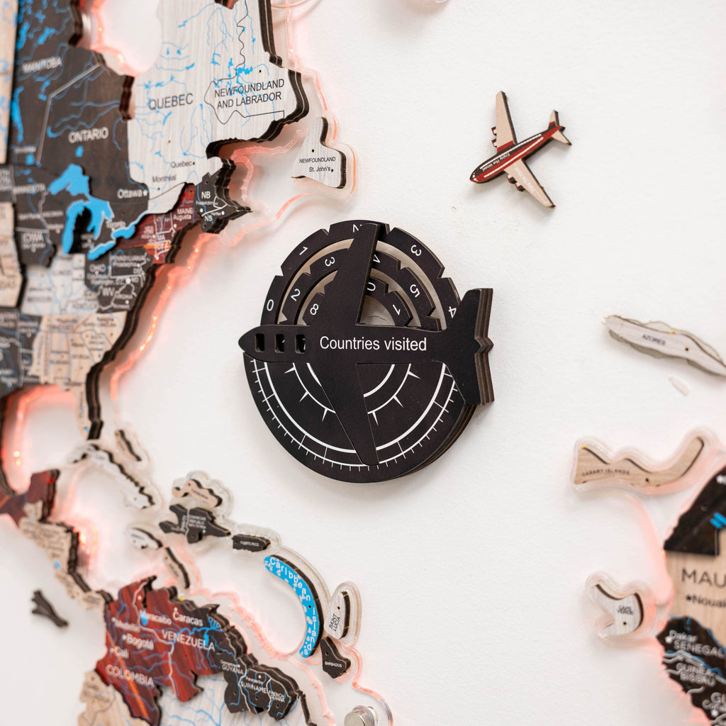 Travel Tracker 3D World Map - Midnight, Modern Minimalist Wood