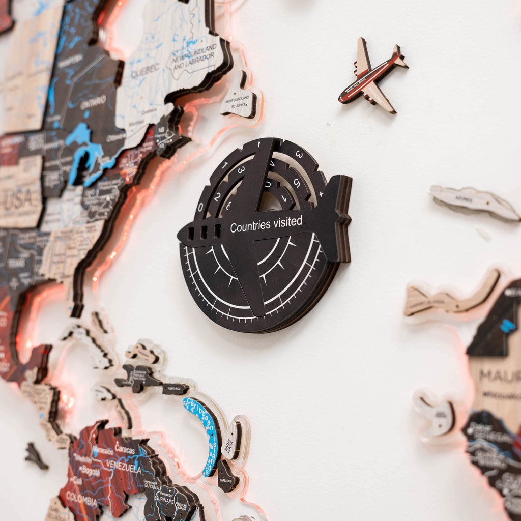 Travel Tracker 3D World Map - Midnight, Modern Minimalist Wood